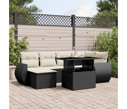 Set de sofás de jardín 7 pzas con cojines ratán sintético negro