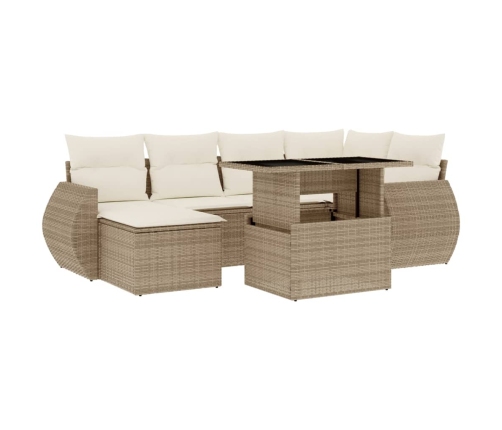 Set sofás de jardín 7 piezas y cojines ratán sintético beige