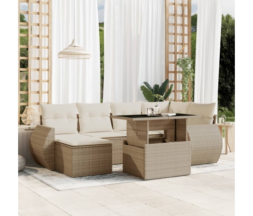 Set sofás de jardín 7 piezas y cojines ratán sintético beige