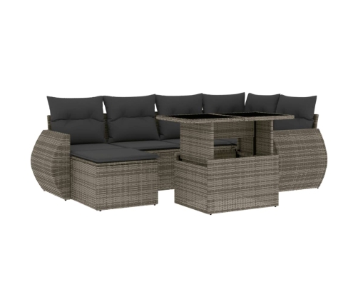 Set de sofás de jardín 7 pzas con cojines ratán sintético gris