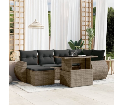 Set de sofás de jardín 7 pzas con cojines ratán sintético gris