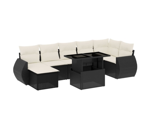 Set de sofás de jardín 8 piezas y cojines ratán sintético negro