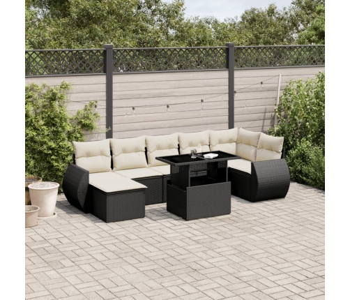Set de sofás de jardín 8 piezas y cojines ratán sintético negro