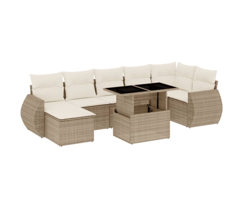 Set de sofás de jardín y cojines 8 piezas ratán sintético beige