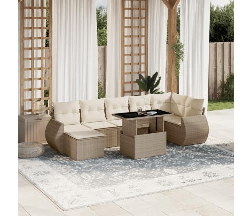 Set de sofás de jardín y cojines 8 piezas ratán sintético beige