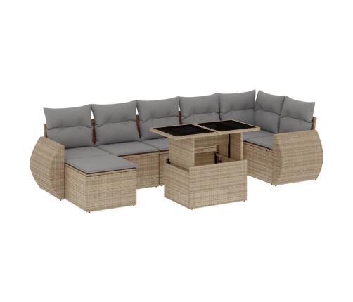 Set de sofás de jardín y cojines 8 piezas ratán sintético beige