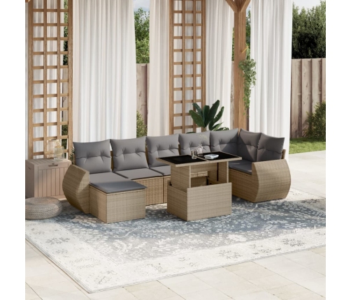Set de sofás de jardín y cojines 8 piezas ratán sintético beige
