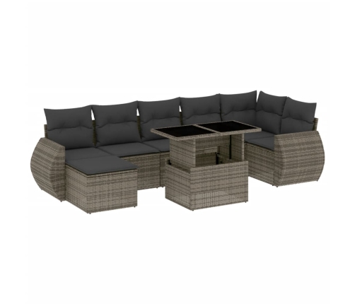 Set de sofás de jardín y cojines 8 piezas ratán sintético gris