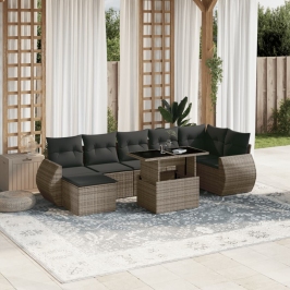Set de sofás de jardín y cojines 8 piezas ratán sintético gris