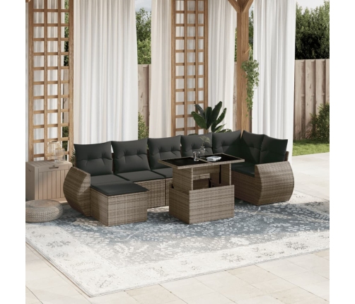Set de sofás de jardín y cojines 8 piezas ratán sintético gris