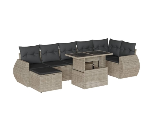 Set de sofás de jardín 8 pzas y cojines ratán sintético gris