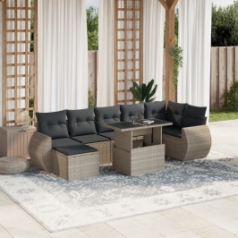 Set de sofás de jardín 8 pzas y cojines ratán sintético gris