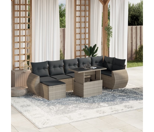 Set de sofás de jardín 8 pzas y cojines ratán sintético gris