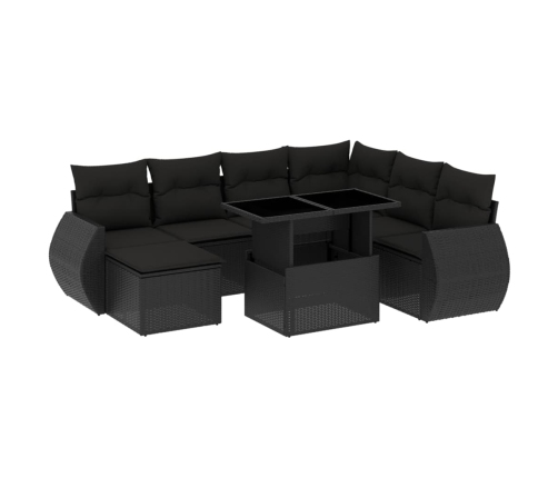 Set de sofás de jardín 8 piezas y cojines ratán sintético negro