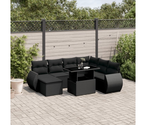 Set de sofás de jardín 8 piezas y cojines ratán sintético negro