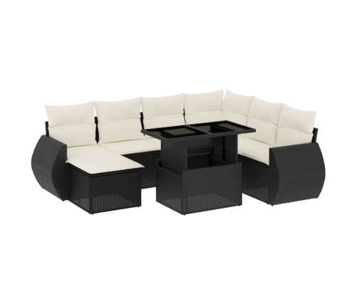 Set de sofás de jardín 8 piezas y cojines ratán sintético negro