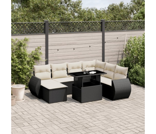 Set de sofás de jardín 8 piezas y cojines ratán sintético negro