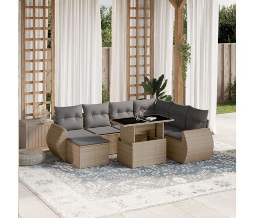 Set de sofás de jardín y cojines 8 piezas ratán sintético beige