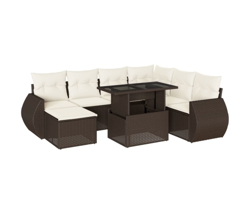 Set sofás de jardín 8 piezas y cojines ratán sintético marrón