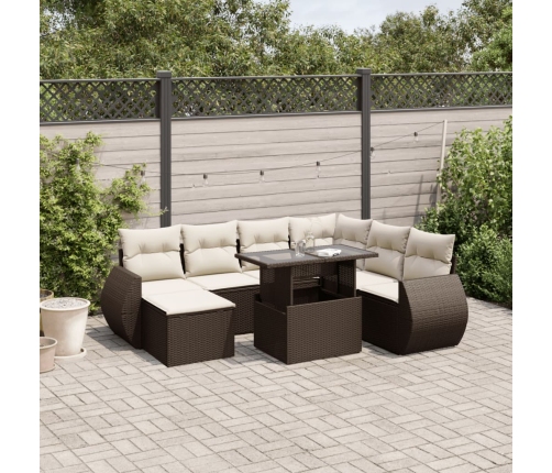 Set sofás de jardín 8 piezas y cojines ratán sintético marrón