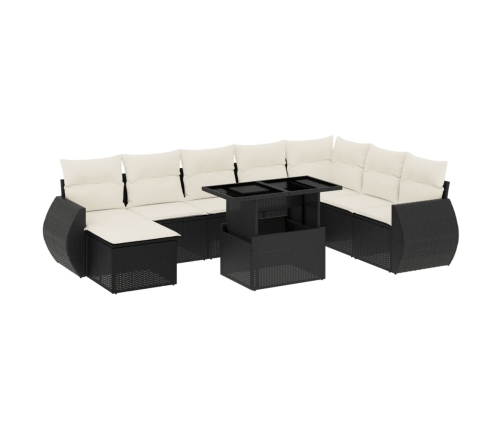 Set de sofás de jardín 8 piezas y cojines ratán sintético negro