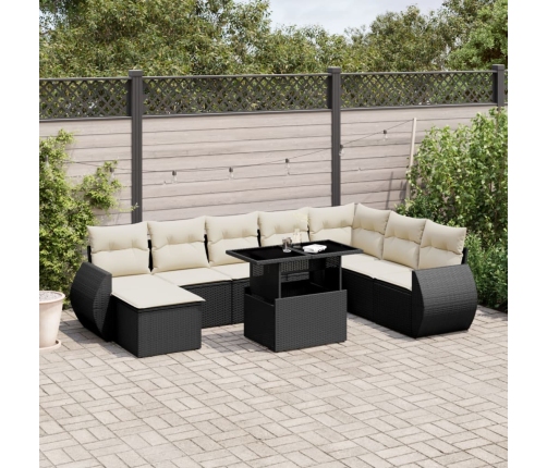 Set de sofás de jardín 8 piezas y cojines ratán sintético negro