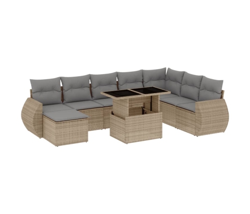 Set de sofás de jardín 9 pzas con cojines ratán sintético beige