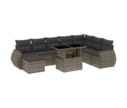 Set de muebles de jardín 9 pzas y cojines ratán sintético gris