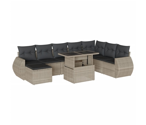 Set muebles jardín 9 pzas y cojines ratán sintético gris claro