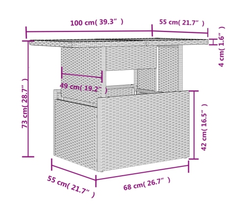 Set muebles jardín 9 pzas y cojines ratán sintético gris claro