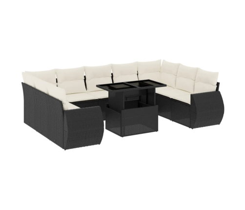 Set de sofás de jardín 10 pzas cojines ratán sintético negro
