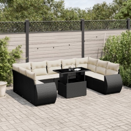 Set de sofás de jardín 10 pzas cojines ratán sintético negro