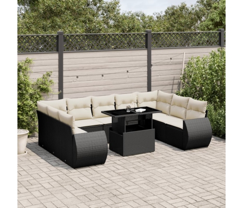 Set de sofás de jardín 10 pzas cojines ratán sintético negro