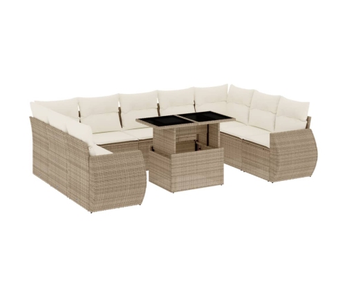 Juego de sofás jardín con cojines beige 10 pzas ratán sintético
