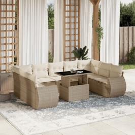 Juego de sofás jardín con cojines beige 10 pzas ratán sintético