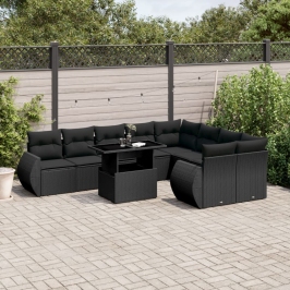 Set de sofás de jardín 10 pzas cojines ratán sintético negro