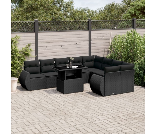 Set de sofás de jardín 10 pzas cojines ratán sintético negro