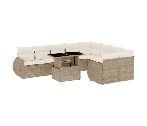 Juego de sofás jardín con cojines beige 10 pzas ratán sintético