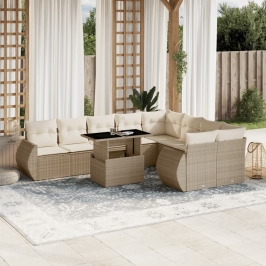 Juego de sofás jardín con cojines beige 10 pzas ratán sintético