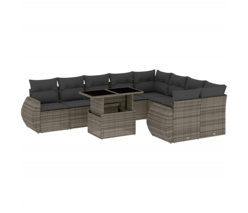Set de sofás de jardín 10 pzas con cojines ratán sintético gris