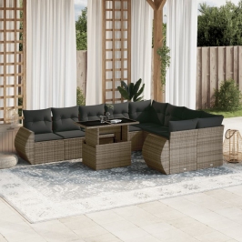 Set de sofás de jardín 10 pzas con cojines ratán sintético gris