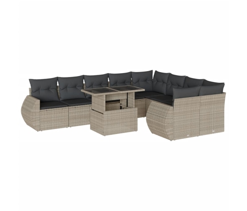 Set sofás jardín 10 pzas con cojines ratán sintético gris claro