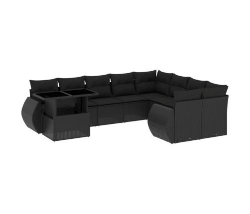 Set de sofás de jardín 10 pzas cojines ratán sintético negro