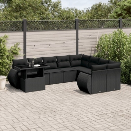 Set de sofás de jardín 10 pzas cojines ratán sintético negro