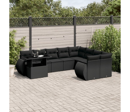 Set de sofás de jardín 10 pzas cojines ratán sintético negro