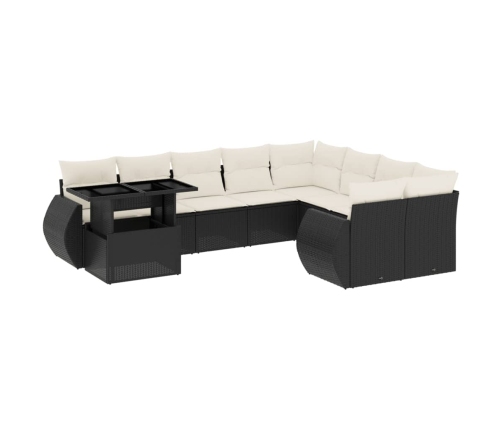 Set de sofás de jardín 10 pzas cojines ratán sintético negro