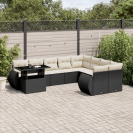 Set de sofás de jardín 10 pzas cojines ratán sintético negro