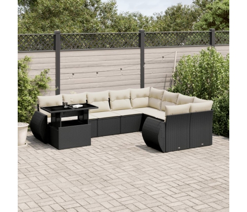 Set de sofás de jardín 10 pzas cojines ratán sintético negro