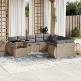 Juego de sofás jardín con cojines beige 10 pzas ratán sintético