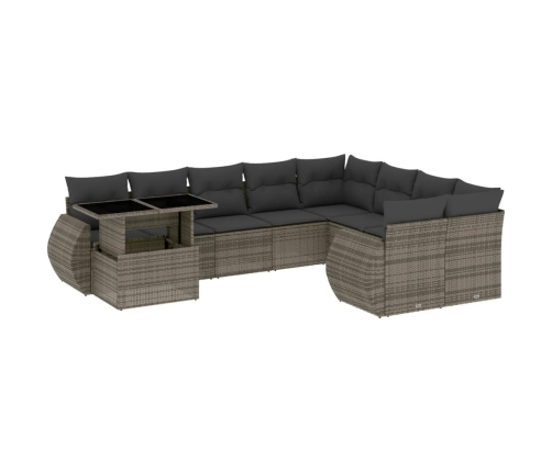 Set de sofás de jardín 10 pzas con cojines ratán sintético gris